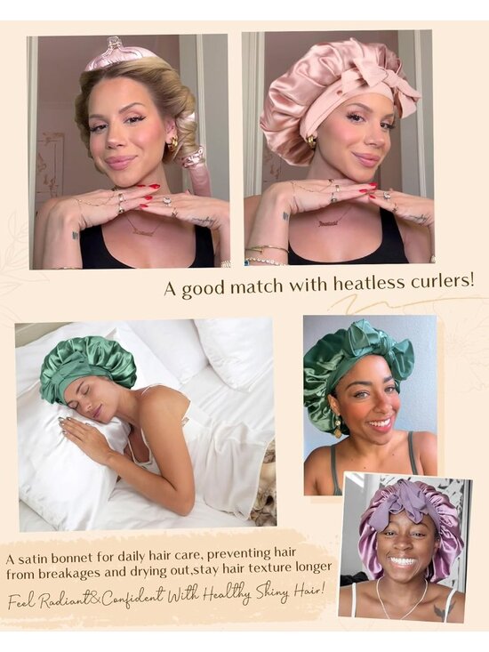 〽️Women Blue Zircon Double Layer Hair Wrap Reduce Prevent Frizz Satin Bonnet main image 4